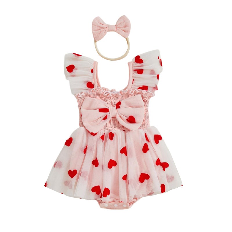 BeQeuewll Baby Girl Valentines Outfit Newborn Smocked Romper Infant Heart Dress Sleeveless Tutu Bodysuit Baby Outfits 0-18M (Pink, 12-18 Months) - Image 1