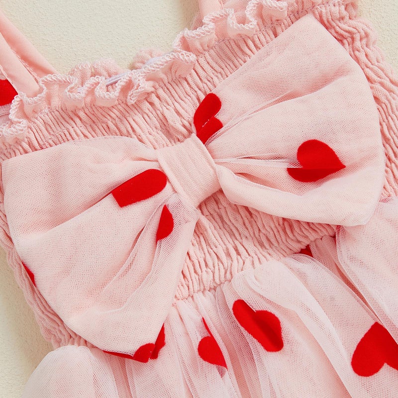 BeQeuewll Baby Girl Valentines Outfit Newborn Smocked Romper Infant Heart Dress Sleeveless Tutu Bodysuit Baby Outfits 0-18M (Pink, 12-18 Months) - Image 5