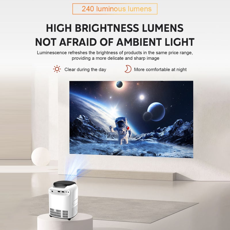 Mini Projector 1920x1080 Native 1080P Resolution 240 Lumens Anti-Blue-Light Lens - 1+32G Memory WiFi 6 Wireless Screen Mirroring Portable Projector for Home Theater Entertainment - Image 2