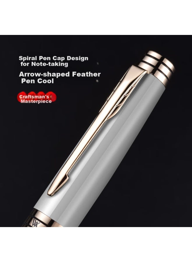 Vva Fountain Pen Signature Pen Teacher's Day Gift For Men And Women, High-end Gift For Business, Knight White Liya Gold Clip 0.5mm Customizable - Image 1