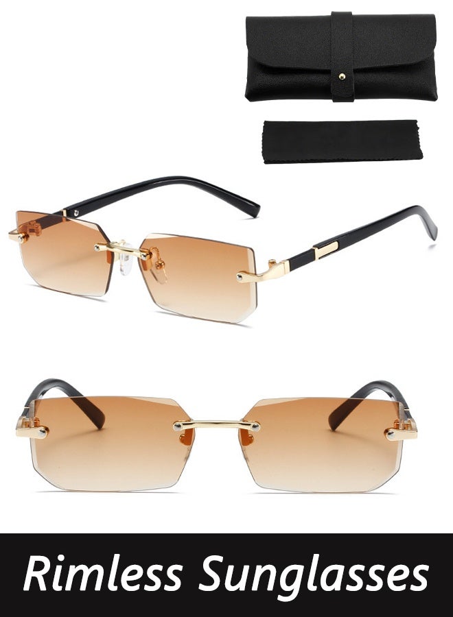 New Rimless Fashion Trend Sunglasses Personalized Sunglasses UV Protection Unisex comes with a glasses case and a glasses cleaning cloth - Image 1