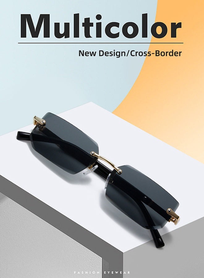 New Rimless Fashion Trend Sunglasses Personalized Sunglasses UV Protection Unisex comes with a glasses case and a glasses cleaning cloth - Image 2