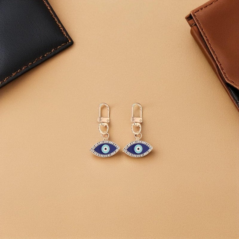 PATKAW 4pcs Blue Eye Evil Eye Car Keychain Set with Rhinestones, Alloy Bag Charm Pendant for Purse and Car Ornament, Mini Lucky Amulet Key Rings - Image 5