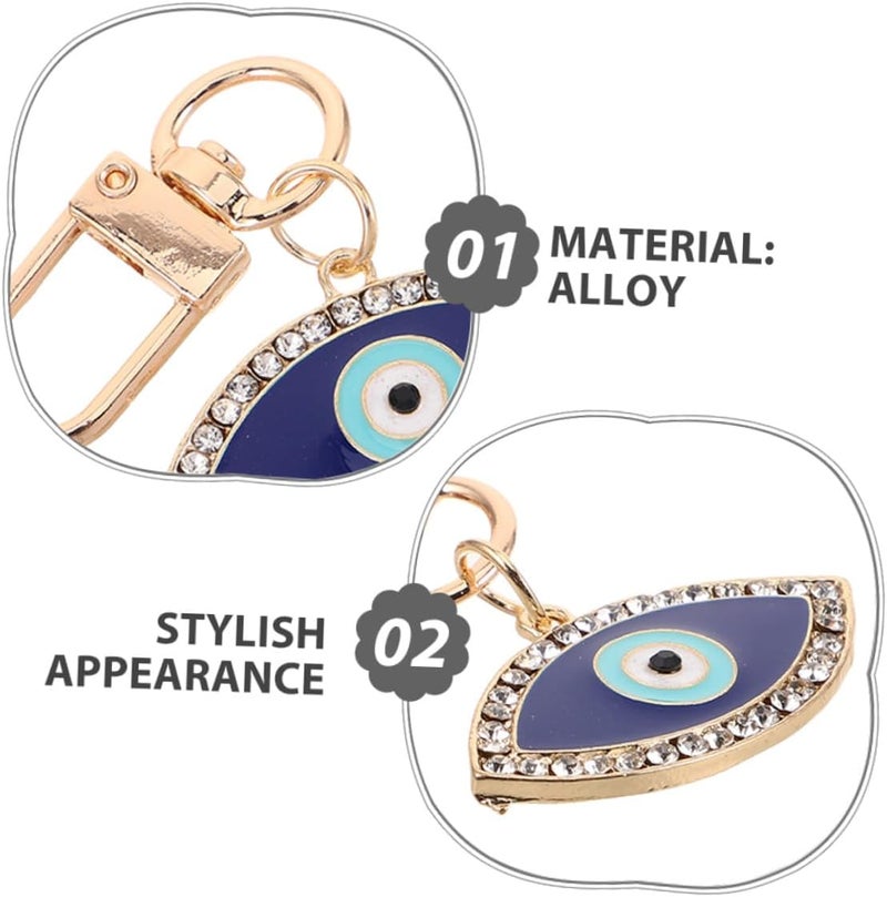 PATKAW 4pcs Blue Eye Evil Eye Car Keychain Set with Rhinestones, Alloy Bag Charm Pendant for Purse and Car Ornament, Mini Lucky Amulet Key Rings - Image 3