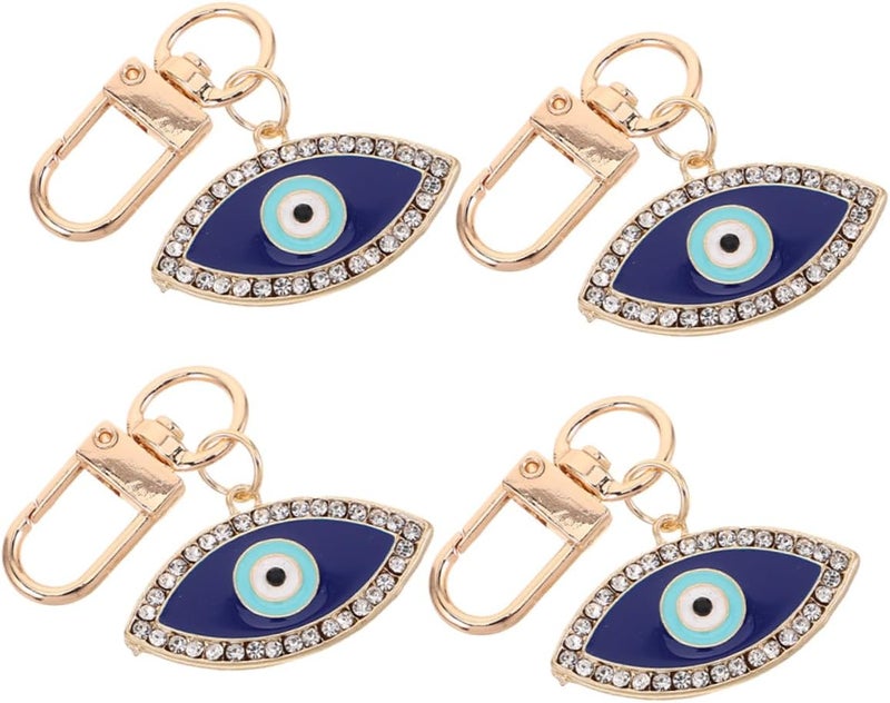 PATKAW 4pcs Blue Eye Evil Eye Car Keychain Set with Rhinestones, Alloy Bag Charm Pendant for Purse and Car Ornament, Mini Lucky Amulet Key Rings - Image 1