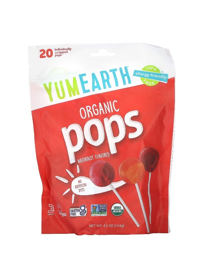 YumEarth YumEarth, Organic Pops, Assorted Flavors, 20 Pops, 4.3 oz (124 g)  - Image 1