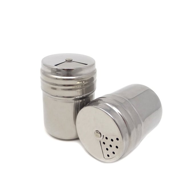 2PCS STAINLESS STEEL DREDGE SALT SUGAR SPICE PEPPER SHAKER SEASONING CANS WITH ROTATING COVER