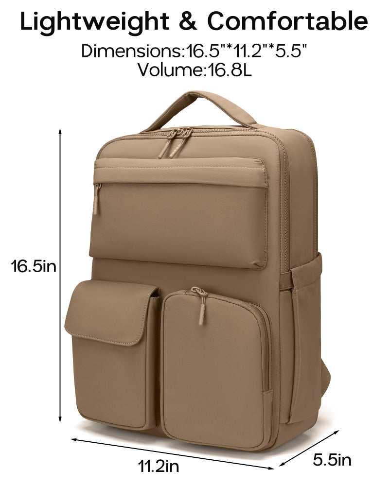 FODOKO Backpack for Work, Casual Backpack for Women Men Daypack Backpack for Travel College Bookbag Separate Compartment for 15.6 Inch Notebook Brown - Image 2