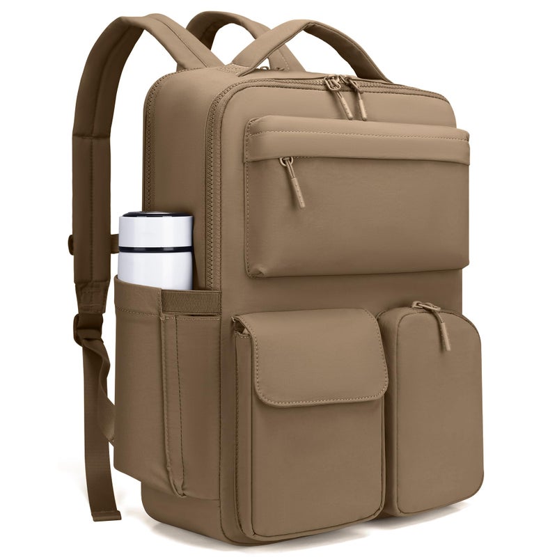 FODOKO Backpack for Work, Casual Backpack for Women Men Daypack Backpack for Travel College Bookbag Separate Compartment for 15.6 Inch Notebook Brown - Image 1