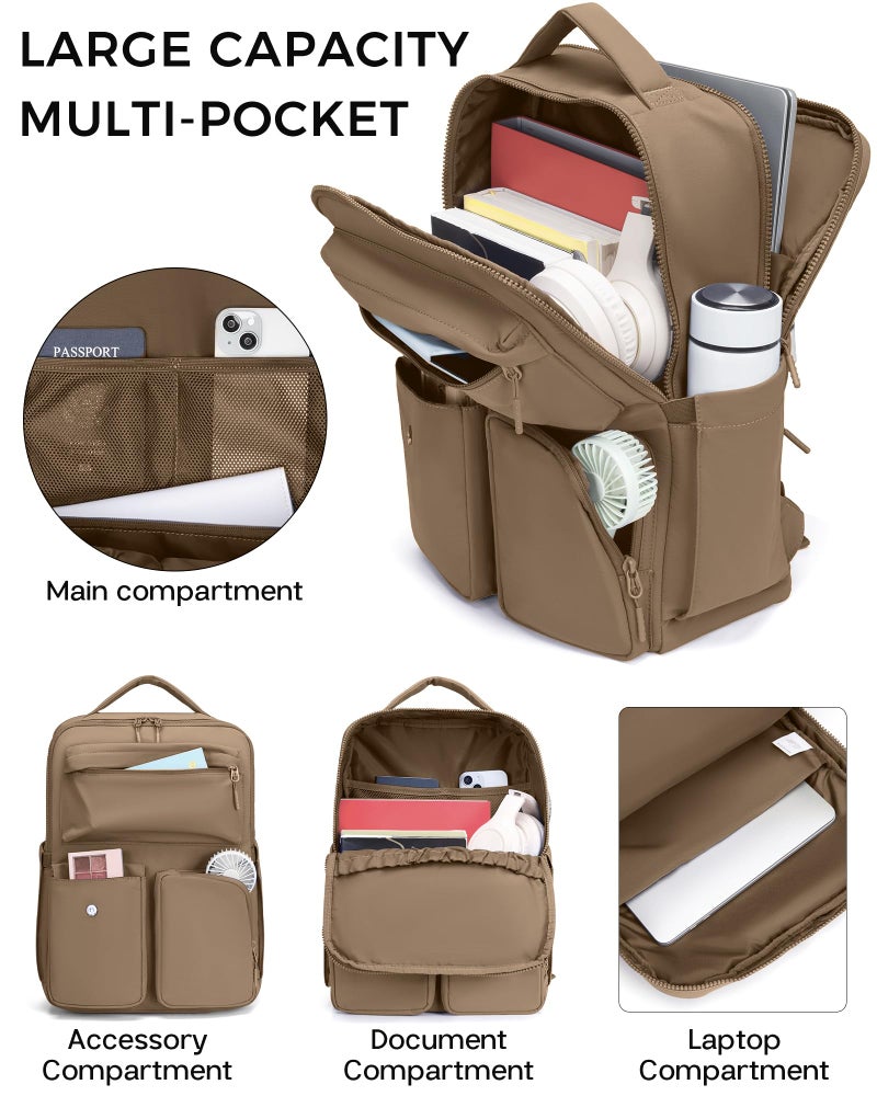 FODOKO Backpack for Work, Casual Backpack for Women Men Daypack Backpack for Travel College Bookbag Separate Compartment for 15.6 Inch Notebook Brown - Image 3