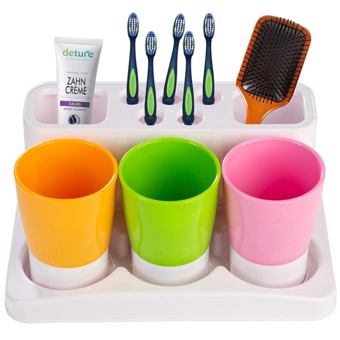 TOOTHBRUSH HOLDER KIDS FAMILY SET FOR BATHROOM STORAGE ORGANIZER ORANGEGREENPINK