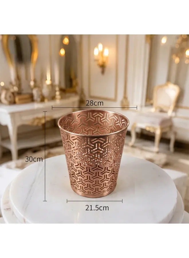 Thickened Metal Hollow Trash Can, Light Luxury Hollow Mesh Waste Bin, Multi Color Durable Metal Waste Basket For Bedroom Office Bathroom Home Decor