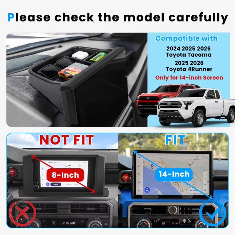 Neepiar Center Console Dashboard Organizer Compatible with 2024 2025 2026 Toyota Tacoma / 2025 2026 4Runner Dash Organizer Tray Behind Screen Dashboard Interior Accessories(Only for 14-inch Screen) - Image 2
