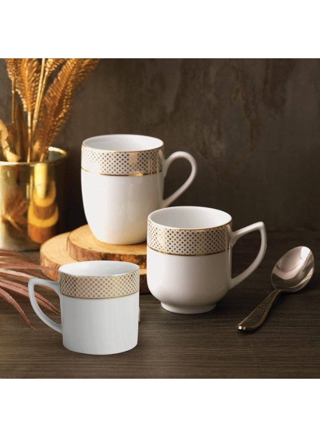 Peggy Oliver Eureka Collection Set of 6 Coffee Mugs (200ml) | Geometric Pattern In Real Gold Plating | Elegant Crockery Set for Dining & Gifting - Image 3