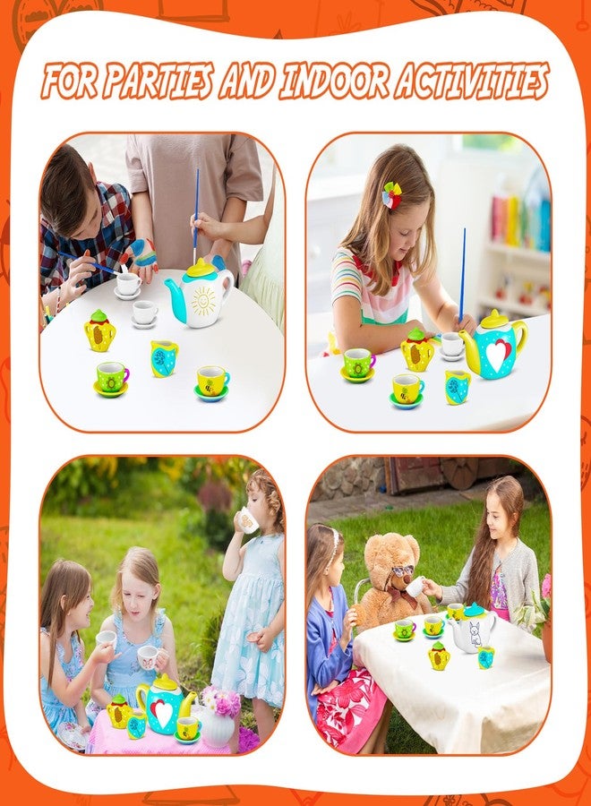 PullCrease 45 Pcs Spring Paint Your Own Tea Kit Craft DIY Tea Kit for Kids Ages 8+ Mini Ceramic Tea Cups to Paint Including Porcelain Dishes Brush for Party Girls Boys SetStylish Style - Image 5