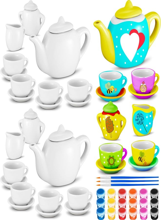 PullCrease 45 Pcs Spring Paint Your Own Tea Kit Craft DIY Tea Kit for Kids Ages 8+ Mini Ceramic Tea Cups to Paint Including Porcelain Dishes Brush for Party Girls Boys SetStylish Style - Image 1