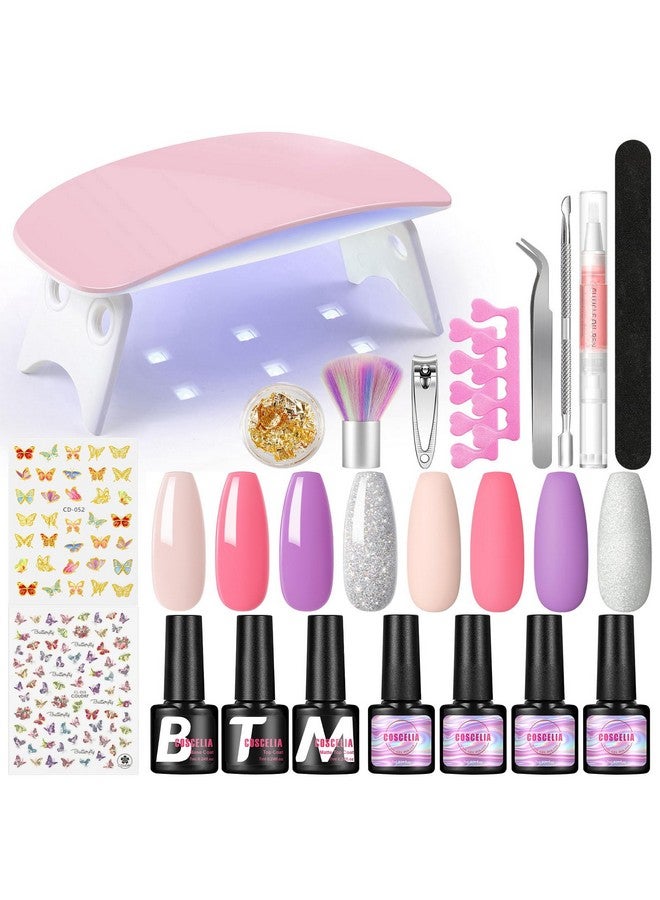 Gel Nail Polish Kit With U V Light Starter Kit Pink Nude Glitter Fall Winter Colors Gel Polish Set Matte Top Base Coat Nail Decorations Stickers Gel Manicure Kit For Beginners Diy Gifts For Women