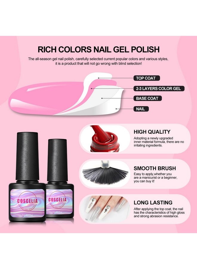Gel Nail Polish Kit With U V Light Starter Kit Pink Nude Glitter Fall Winter Colors Gel Polish Set Matte Top Base Coat Nail Decorations Stickers Gel Manicure Kit For Beginners Diy Gifts For Women