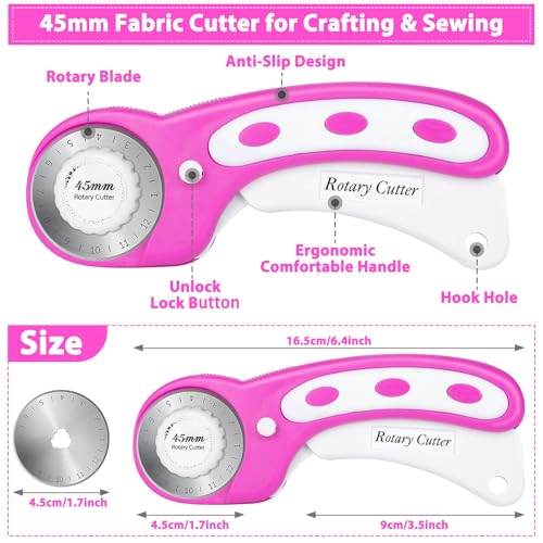 Audab Rotary Cutter and Mat Set, Audab Self Healing Sewing Mats Shirt Cutter 45mm Fabric Cutter Wheel with 2 Blades Rotary Cutting Mat for Crafts Fabric Quilting Hobby (9" x 12" (A4) - Image 3