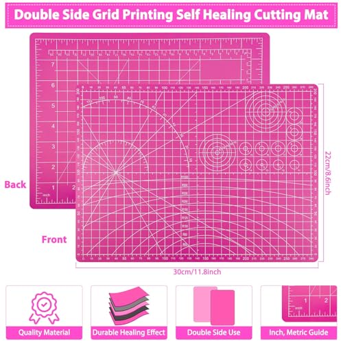 Audab Rotary Cutter and Mat Set, Audab Self Healing Sewing Mats Shirt Cutter 45mm Fabric Cutter Wheel with 2 Blades Rotary Cutting Mat for Crafts Fabric Quilting Hobby (9" x 12" (A4) - Image 5