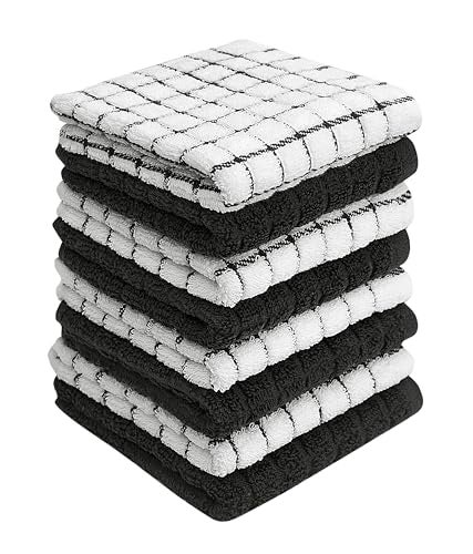 Bumble Towels Bumble Dish Towels & Dish Cloths (8 Pack) | 100% Cotton Kitchen Towels | 12" x 12" | 405 GSM | Soft, Highly Absorbent & Durable Rags for Washing Dishes | Black - Image 1