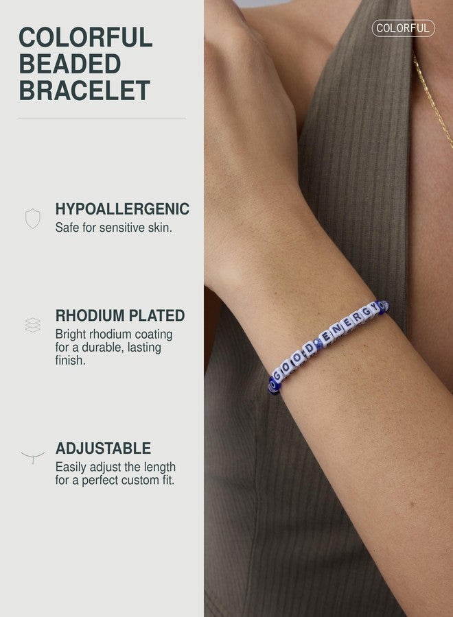 PAVOI Evil Eye Adjustable Beaded Bracelet for Women, White Gold, 4MM - Image 2