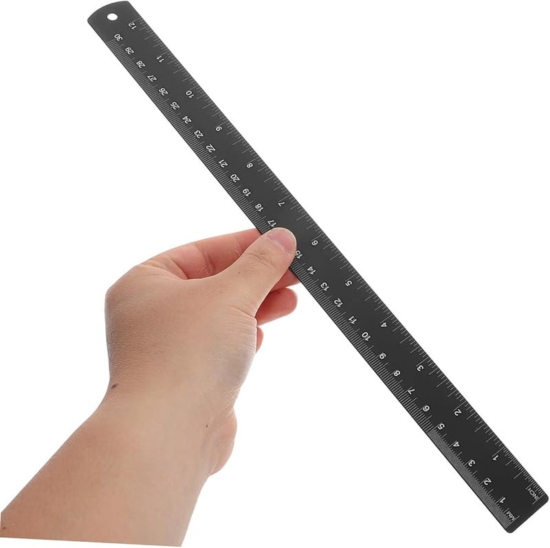 مسطرة هندسية معدنية 2 قطعة أداة قياس دقيقة سوداء لأعمال النجارة والحرف المكتبية - Image 5