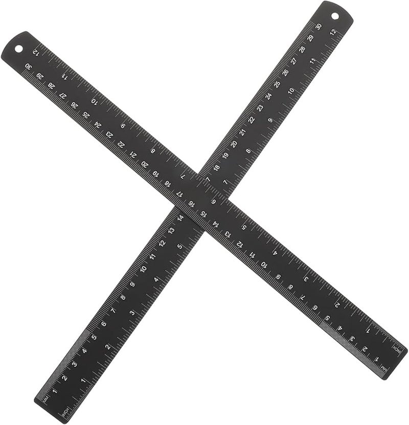 مسطرة هندسية معدنية 2 قطعة أداة قياس دقيقة سوداء لأعمال النجارة والحرف المكتبية - Image 2