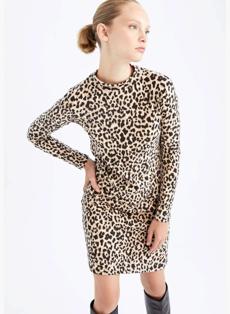 DeFacto Woman Bodycon Dress C Neck Long Sleeve Knitted Dress