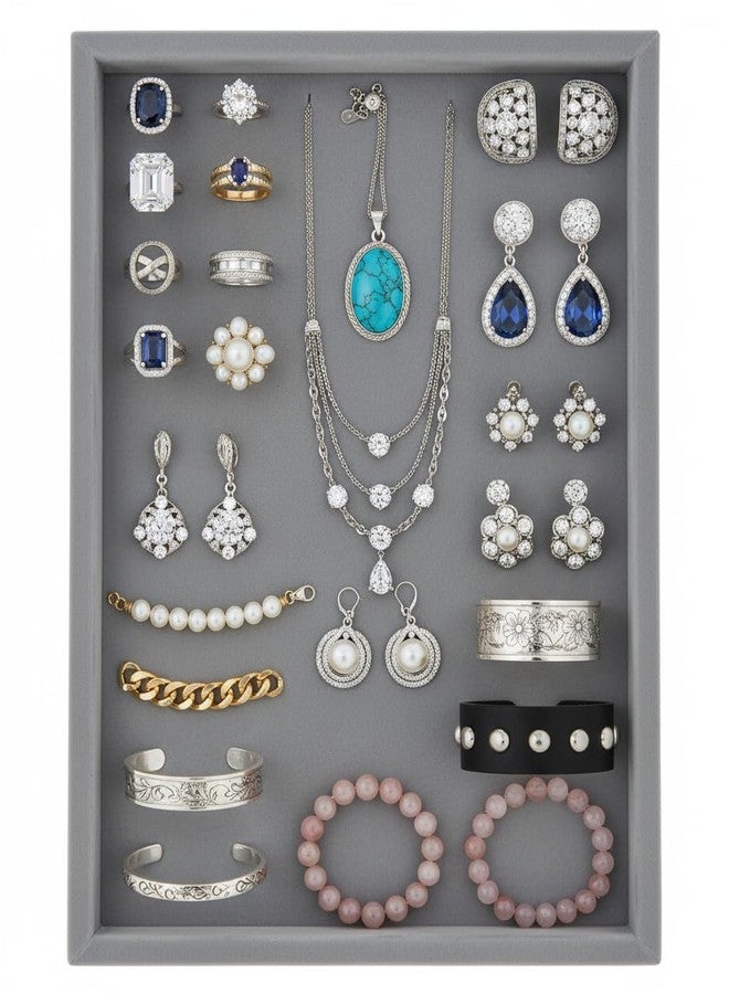 SENTONI Velvet Jewellery Display & Beading Tray | 15 x 12 Inch | Multipurpose Organizer Tray for Jewellery, Beads, Rings, Earrings & Showcase (Set of 4) (Grey) - Image 4