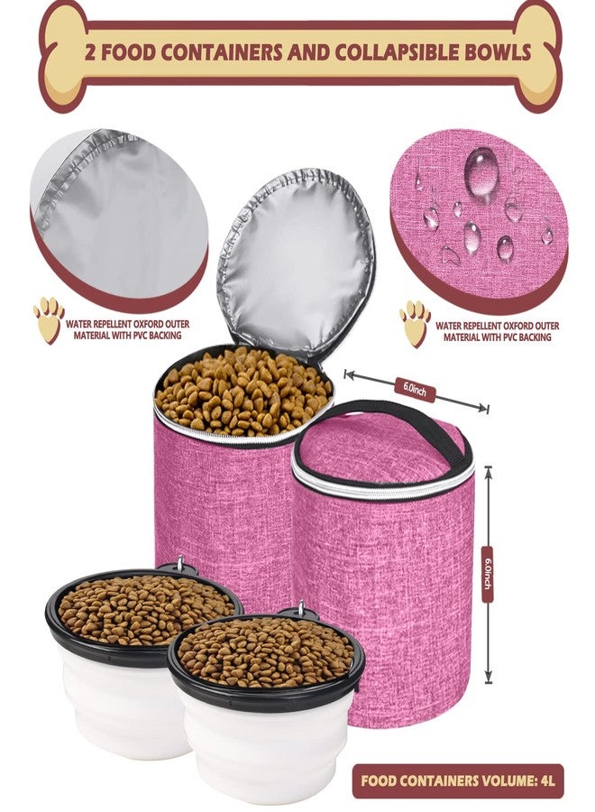 BAGLHER حقيبة ظهر BAGLHER للسفر مع الكلاب، حقيبة ظهر معتمدة من شركات الطيران لمستلزمات الحيوانات الأليفة، حقيبة سفر للكلاب مع وعاءين قابلين للطي من السيليكون وسلتين للطعام باللون الوردي - Image 4