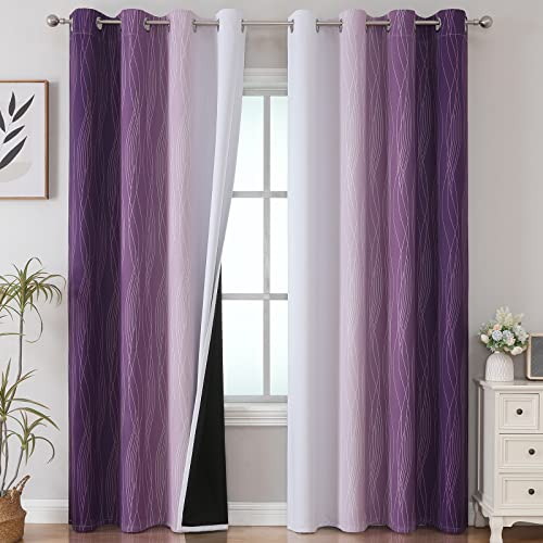 Estelar Textiler Purple and Greyish White Ombre Blackout Curtains 84 Inches Long, Full Room Darkening Grommet Curtains for Bedroom, Thermal Insulated Blackout Drapes for Living Room, 52Wx84L, 2 Panels - Image 1