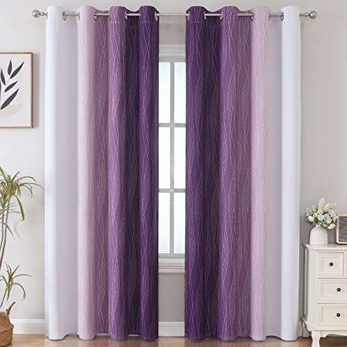 Estelar Textiler Purple and Greyish White Ombre Blackout Curtains 84 Inches Long, Full Room Darkening Grommet Curtains for Bedroom, Thermal Insulated Blackout Drapes for Living Room, 52Wx84L, 2 Panels - Image 2