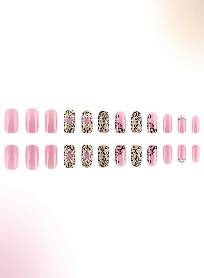 BYJKYEN 24Pcs Valentines Press on Nails Short Square Heart Shaped Design with Nail Rhinestones Fake Nails Glossy Artificial on Nails Heart False Nails for Women and Girls Holiday Nail Wear - Image 5