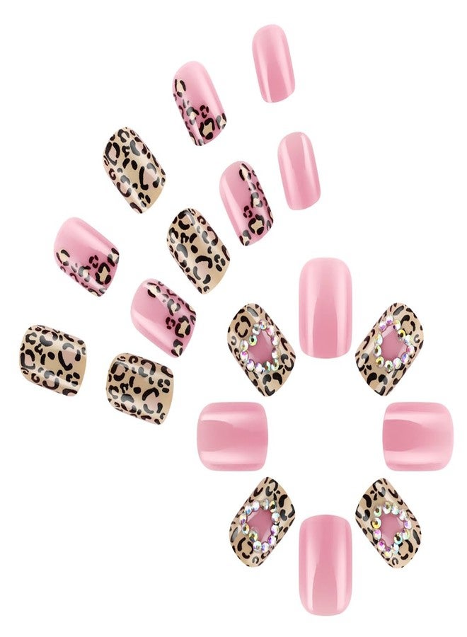 BYJKYEN 24Pcs Valentines Press on Nails Short Square Heart Shaped Design with Nail Rhinestones Fake Nails Glossy Artificial on Nails Heart False Nails for Women and Girls Holiday Nail Wear - Image 3