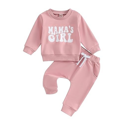 YINGISFITM Toddler Baby Girl Clothes Long Sleeve Letter Print Crewneck Sweatshirt Sweatpants Fall Winter Sweatsuit Set Outfit (Mama's Girl Pink, 2-3 Years) - Image 1