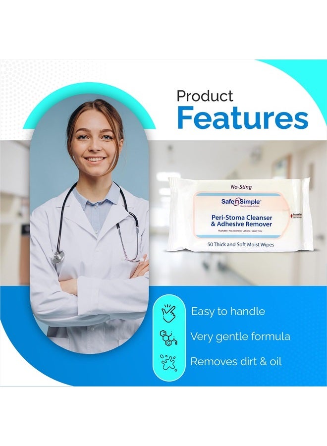 Safe n Simple Adhesive Remover Wipes - 50 Large No-Sting Skin Prep Wipes Medical Skin Adhesive Remover - Adhesive Removing Wipes for Skin - Non-Alcohol - Image 4
