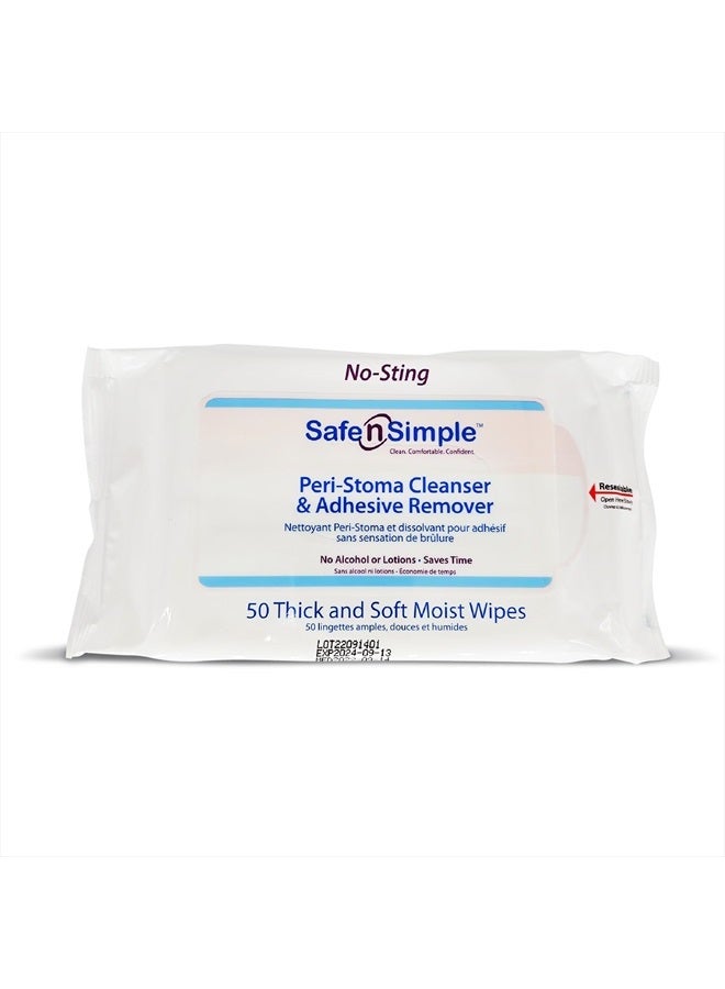 Safe n Simple Adhesive Remover Wipes - 50 Large No-Sting Skin Prep Wipes Medical Skin Adhesive Remover - Adhesive Removing Wipes for Skin - Non-Alcohol - Image 1