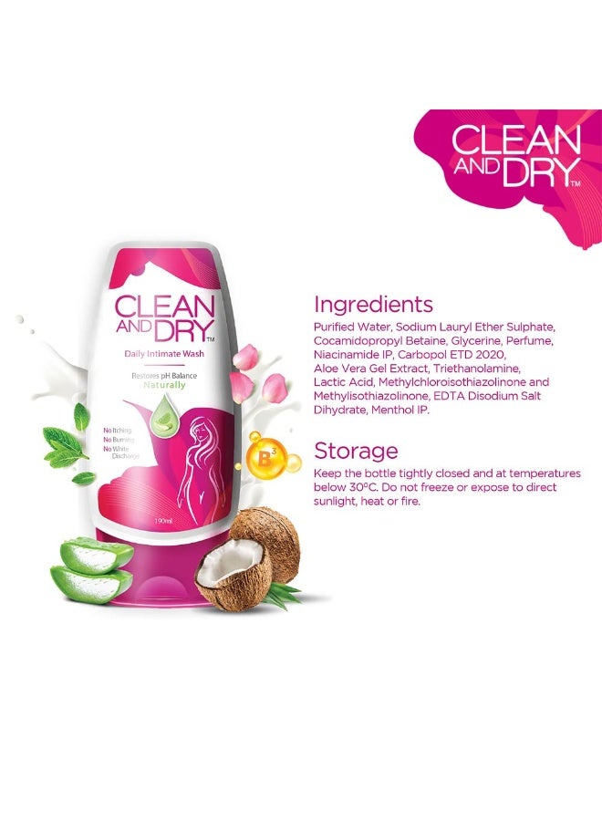 clean and dry CLEAN & DRY| Daily intimate wash| Hygiene for Women, Vaginal Wash, Smooths Skin | Anti-Bacterial and prevents infections | Restores pH Balanace| No itching, Burning, white Discharge| 90ml pack of 2 - Image 5