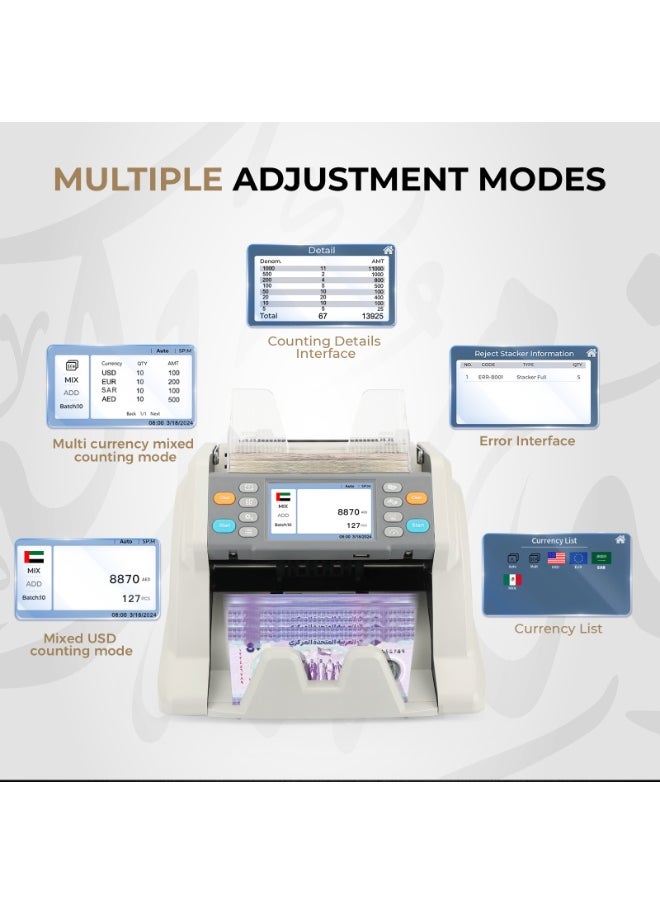 RIBAO MC-40 Money Counter Machine, Multi Currency, Mixed denomination Money Counting Machine, CIS/UV/MG/MT/IR Detection, Cash Counting Machine
