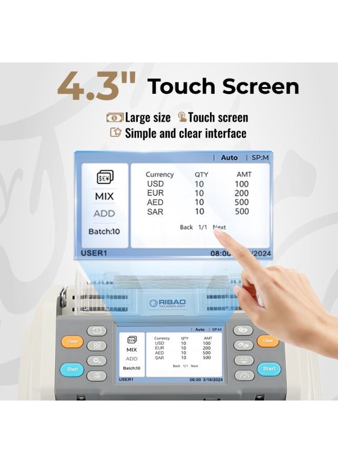 Ribao RIBAO MC-40 Money Counter Machine, Multi Currency, Mixed denomination Money Counting Machine, CIS/UV/MG/MT/IR Detection, Cash Counting Machine  - Image 2