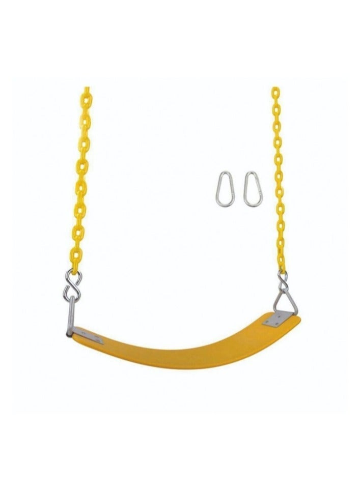 Hanging children's swing with a flexible seat and sturdy metal chains. - Image 1