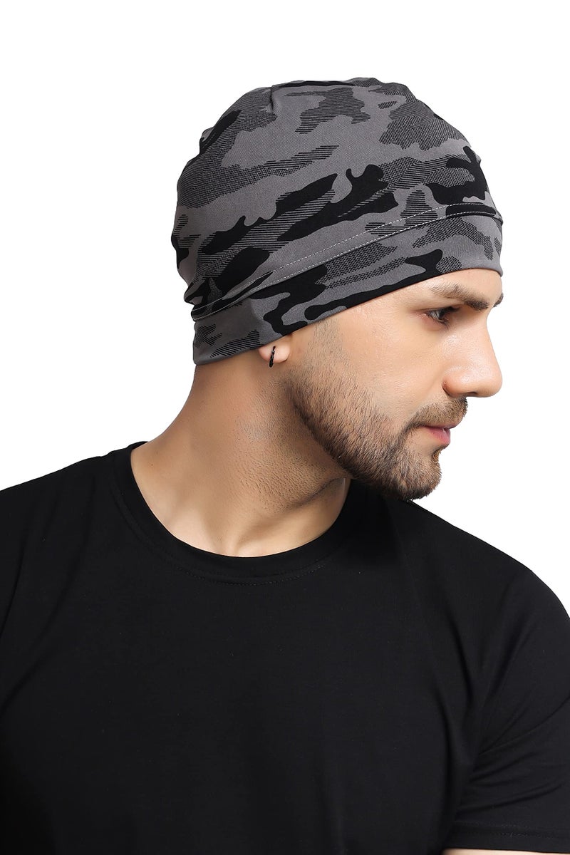 PAROPKAR Polyester Army Print Grey Skull Cap Helmet Liner for Men - Motorcycle, Cycling, Football Head Beanie & Hard Hat Liner - Sweat Wicking Skullcap (Grey), Free Size - Image 1
