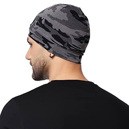 PAROPKAR Polyester Army Print Grey Skull Cap Helmet Liner for Men - Motorcycle, Cycling, Football Head Beanie & Hard Hat Liner - Sweat Wicking Skullcap (Grey), Free Size - Image 4