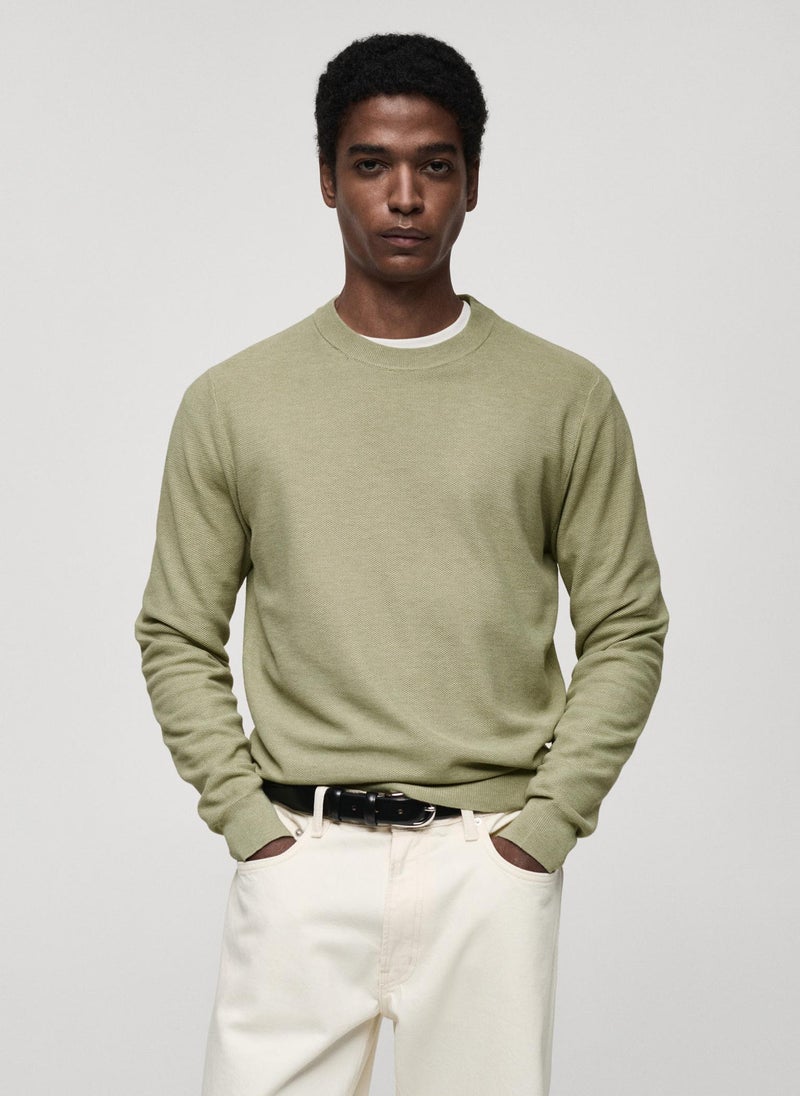 Mango Man Microstructured Cotton Knitted Sweater  - Image 1