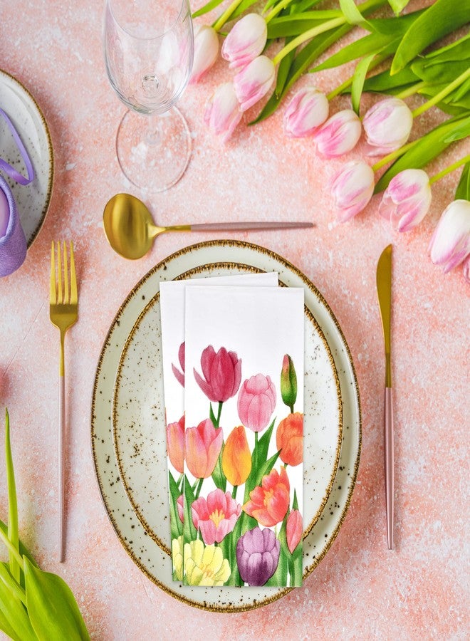 Gift Boutique هدايا بوتيك 100 مناديل ضيف مزخرفة بتصميم زهور التوليب المائية، مناشف ورقية قابلة للتصرف لربيع التوليب، مثالية لحديقة الزهور في الصيف، الحمام، العطلات، حفلات الزفاف، أعياد الميلاد، وحفلات العشاء - Image 4