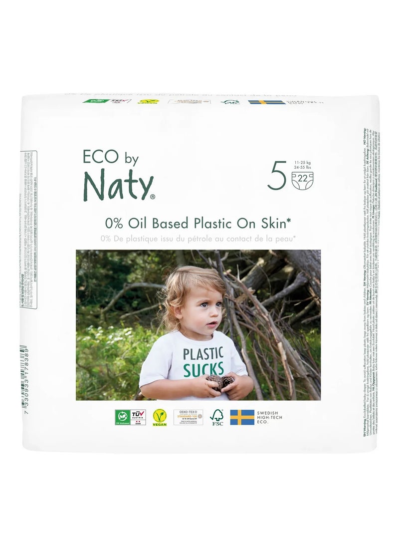 Naty Naty Eco-Friendly Tape Style Diapers, 22 Pieces, Size 5, 11-25kg, Plant-Based, GM-Free, FSC Certified, Breathable and Rash-Preventing 