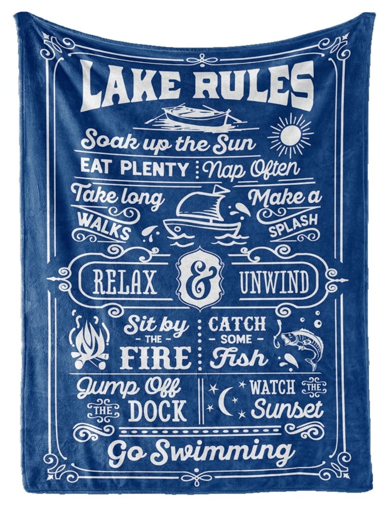 Lake HouseLife Gifts Blanket Throw for Women Men  BoatingFishing Gifts  House Decor Decorations for Home Porch Bed Sofa  Lake Rules 50 x 65