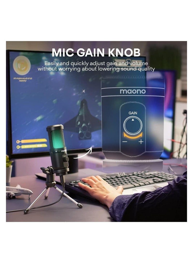 ماونو ميكروفون الألعاب MAONO AU-PM461TR RGB USB مع ميكروفون - أسود - Image 5