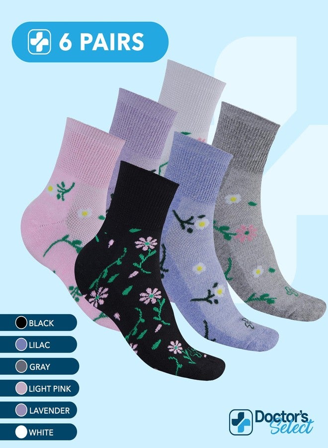 Doctor's Select Bamboo Viscose Diabetic Socks for Women & Men - 6 Pairs, Non Binding, Loose Top, Smooth Toe Seams, Moisture-Wicking, Flowers, Womens Diabetic Socks - Image 5